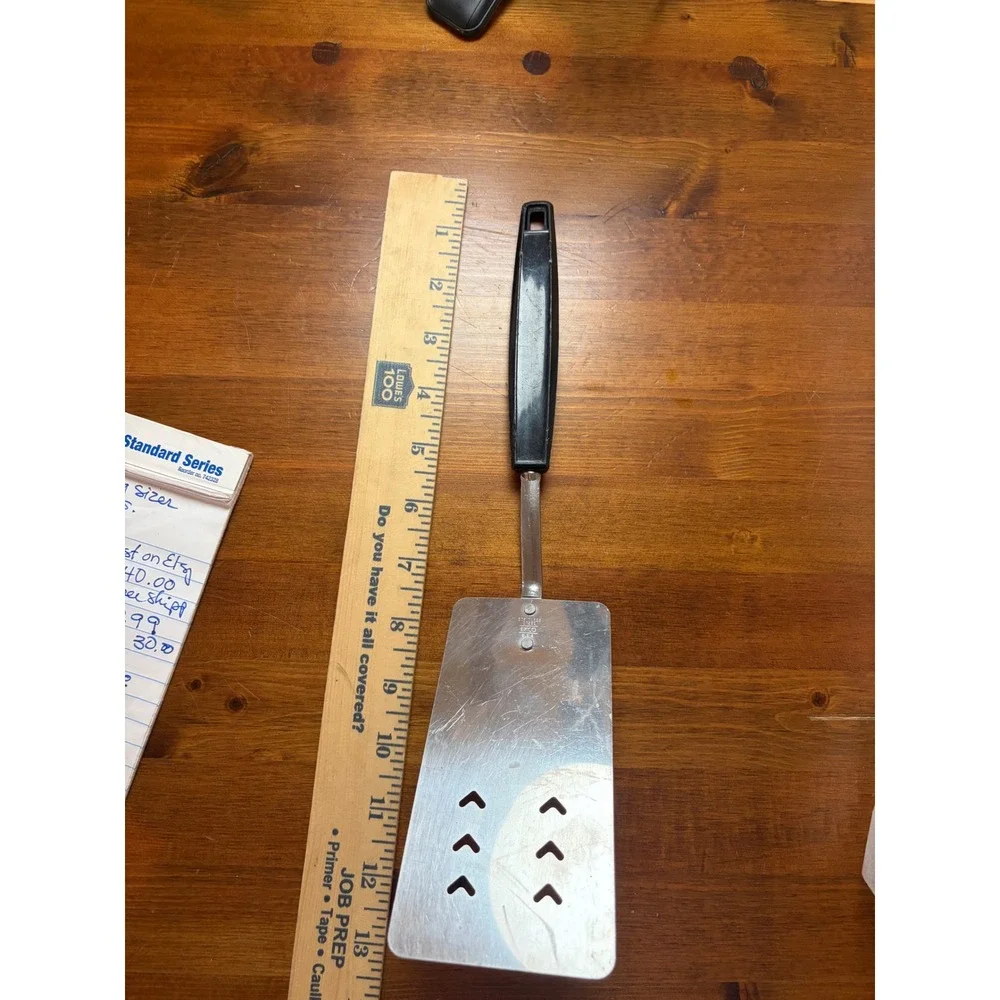 Vintage EKCO Stainless Steel Spatula Slotted Turner Black Handle Made in USA MCM